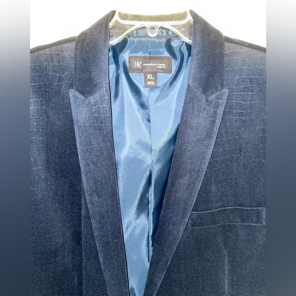 NWT Men’s INC Milan Slim Fit Navy Blue Velvet Patterned Blazer Jacket Sz XL - Picture 4 of 12